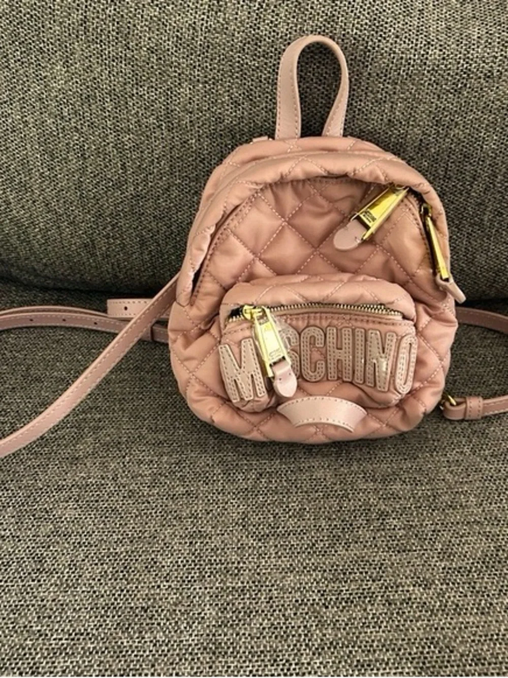 Moschino Blush Quilted Mini Backpack with Embossed Logo